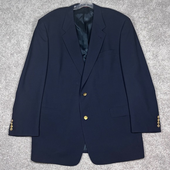 Hart Schaffner‎ Marx Nordstrom Mens 48L Navy Blue Wool Blazer Gold Buttons - Picture 1 of 14